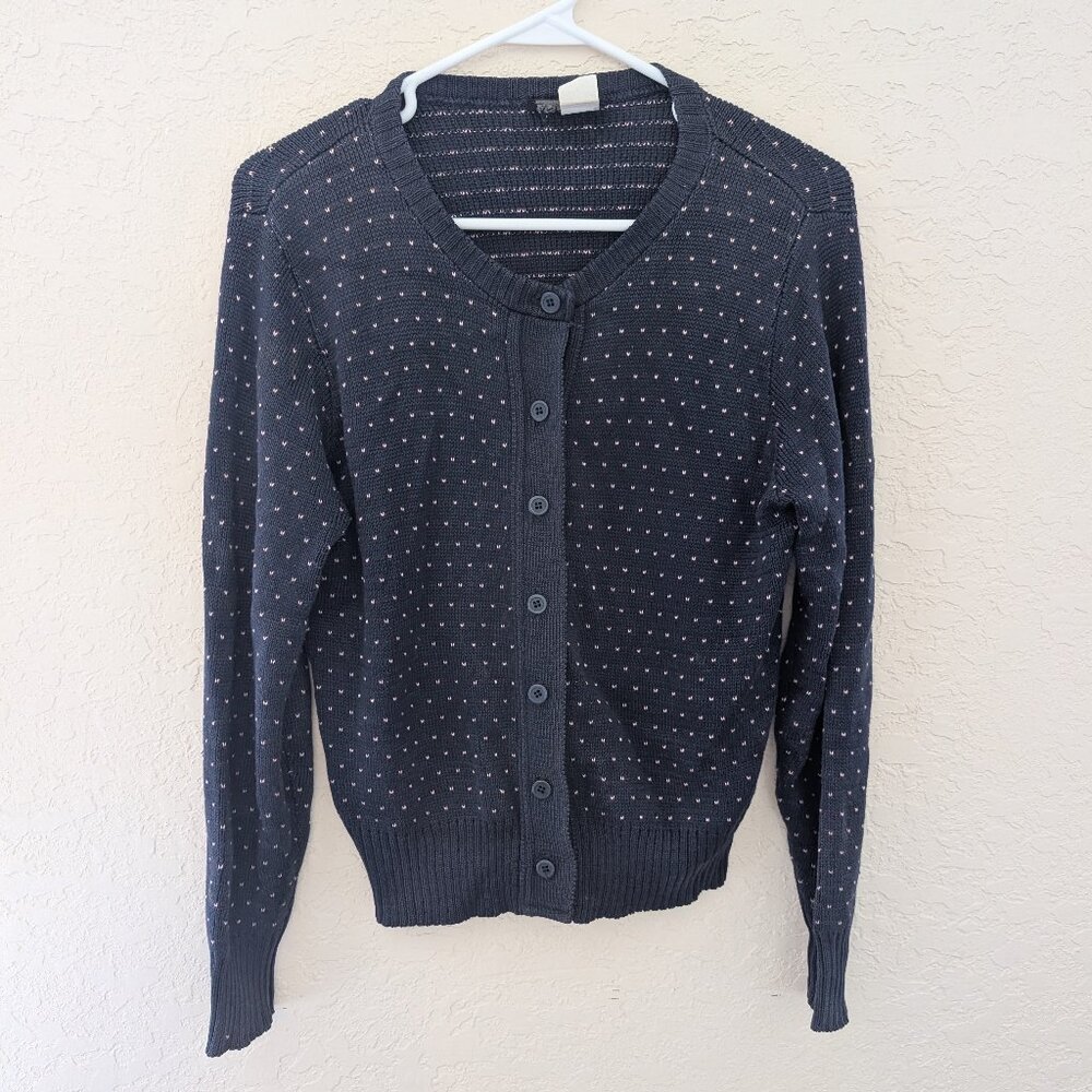 Vintage Lands End Heart Embroidered Long Sleeved Cardigan Size M Paper Tag